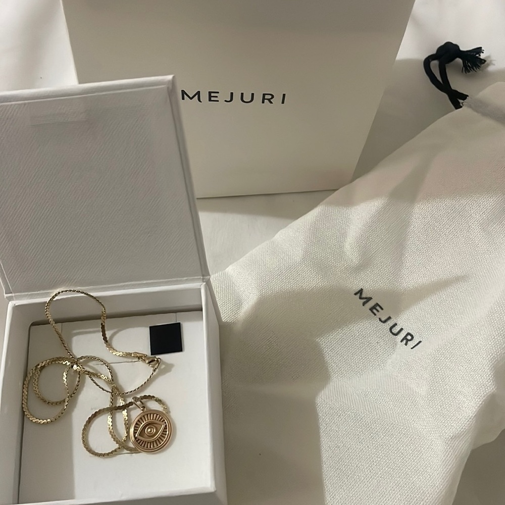 Mejuri Courage Evil Eye Coin Charm Pendant & Serpentine Chain Necklace 14K Gold